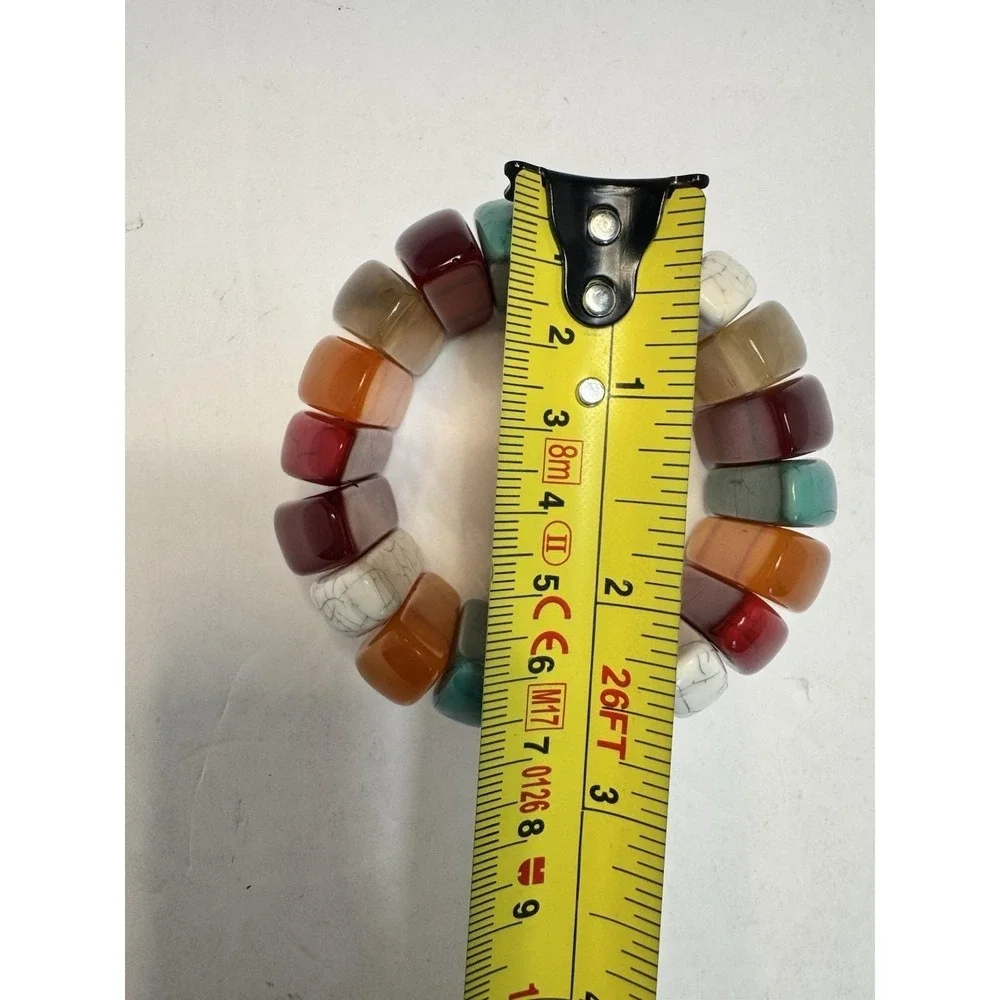VTG Multicolored Lucite‎ Panel Stretch Bracelet Western Boho Chunky Statement